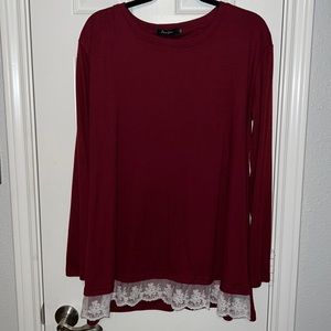 Maroon shirt with lace trim